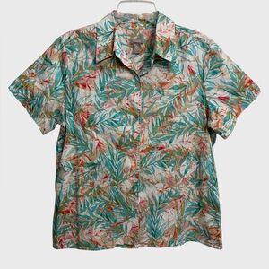 Chico's Tropical Print Button Up Short Sleeve Shirt Women's 2 (L) Beach Summer